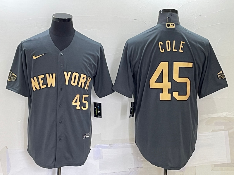 Men's New York Yankees #45 Gerrit Cole 2022 All-Star Charcoal Cool Base Stitched Baseball Jersey